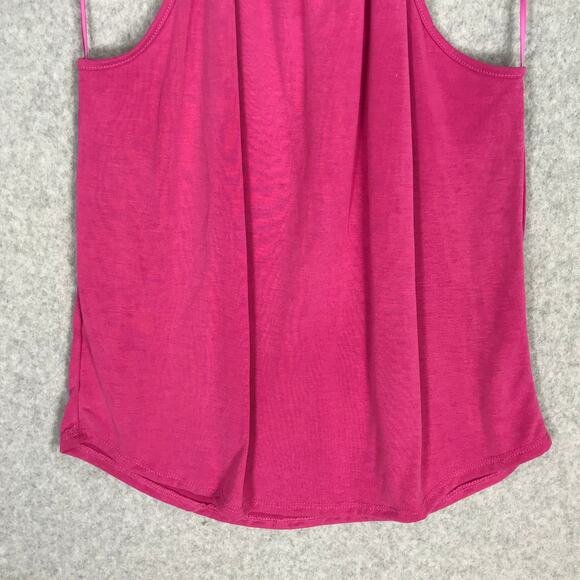 Green Envelope Tank Top Small Pink Halter Ruffle Flowy Soft Stretch Modal Resort - Picture 3 of 10